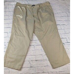 Men's 44X30 DOCKERS Pleated Relaxed Fit Tan Khaki Trouser Pant 100% Cotton